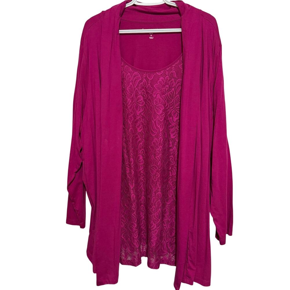 Woman Within Women's Fuchsia Open Front Cardigan Lace Tunic Long Sleeve Size‎ 3X